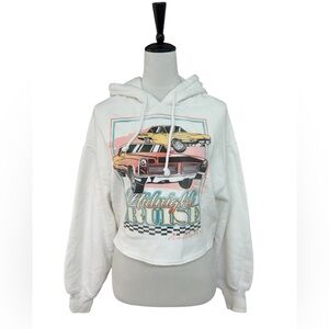 Hollister Graphic Cropped Hoodie Midnight Cruise White Pullover Size Small